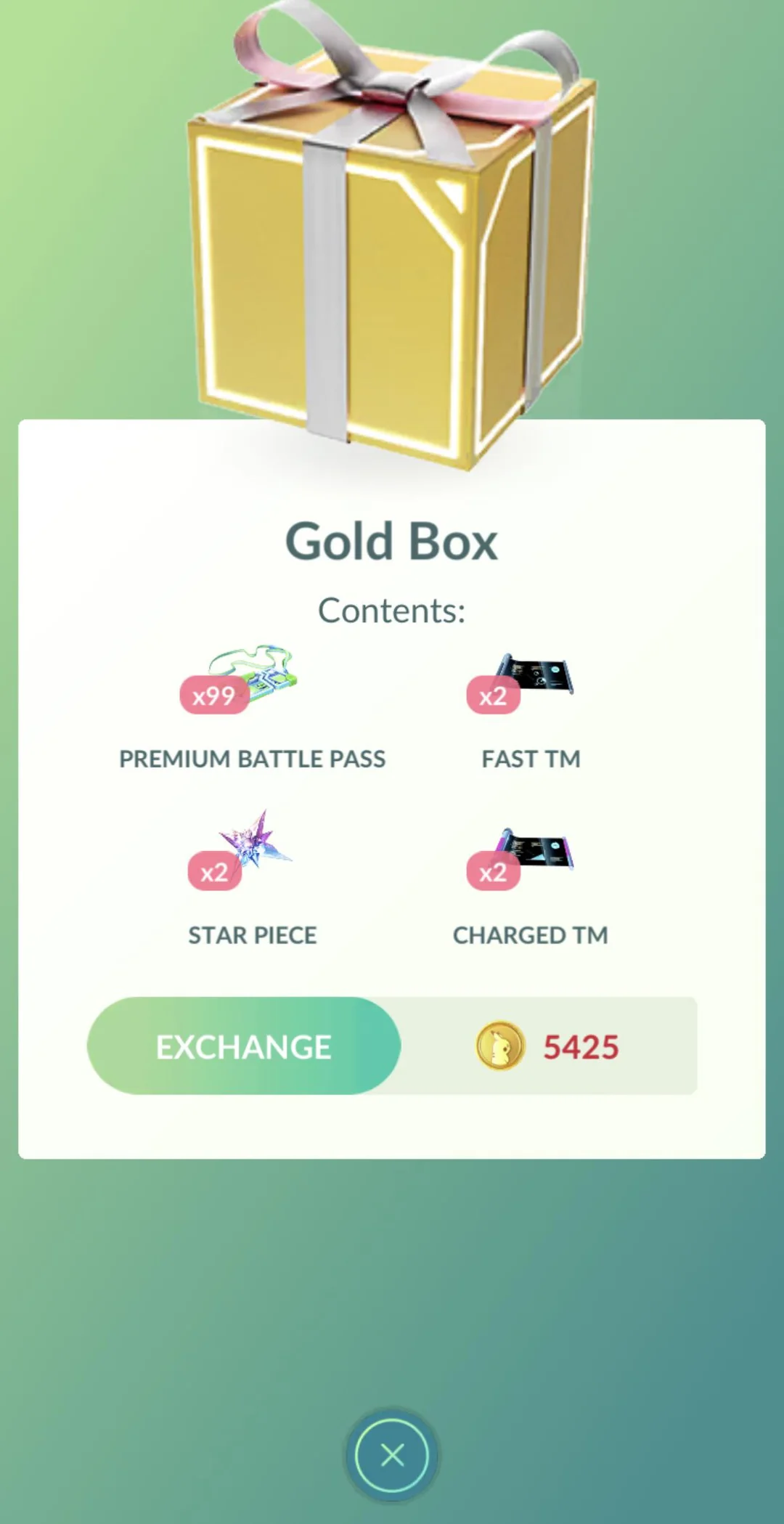 99 Premium Battle Pass Box (Gold variant) in the Pokémon GO in-game shop