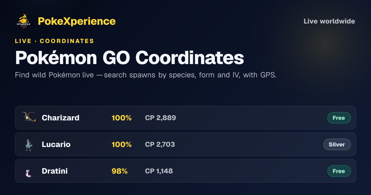 Pokémon GO Coordinates — Find Wild Pokémon Live · PokeXperience